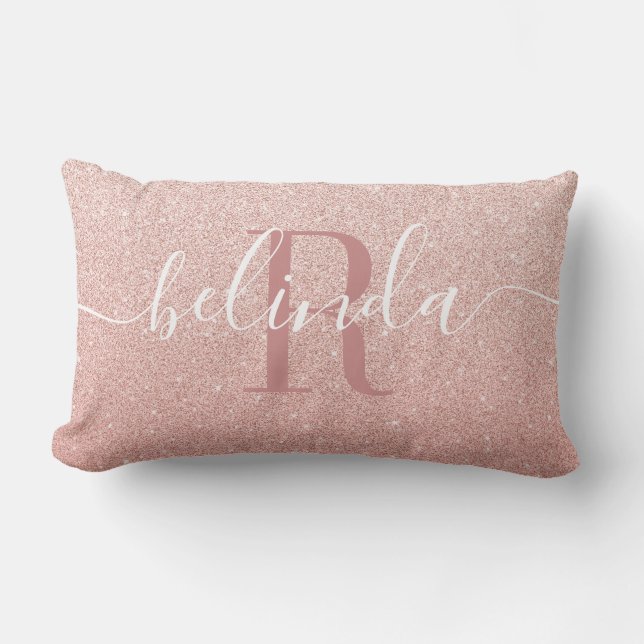 Girl Rose Gold Blush Pink Monogram Name Throw Pil Lendenkissen (Vorderseite)