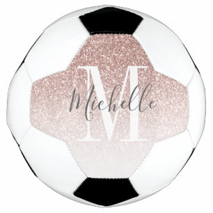 Girl Rose Gold Blush Rosa Glitzer Monogram Name Fußball