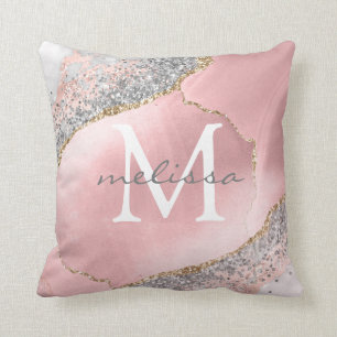 Girl Rose Gold Blush Rosa Glitzer Monogram Name Kissen