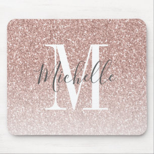 Girl Rose Gold Blush Rosa Glitzer Monogram Name Mousepad
