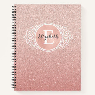 Girl Rose Gold Blush Rosa Glitzer Monogram Name Notizbuch