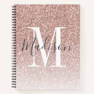 Girl Rose Gold Blush Rosa Glitzer Monogram Name Notizbuch