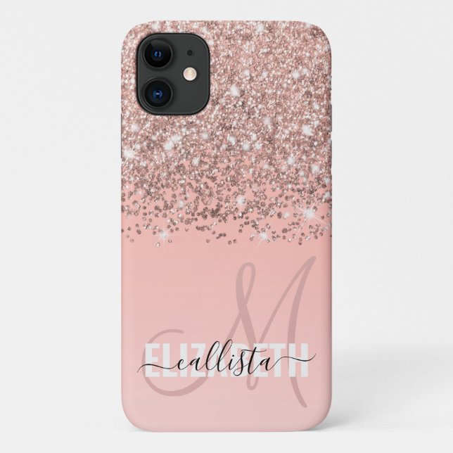 Girl Rose Gold Confetti Rosa Farbenmonogramm Case-Mate iPhone Hülle (Rückseite)