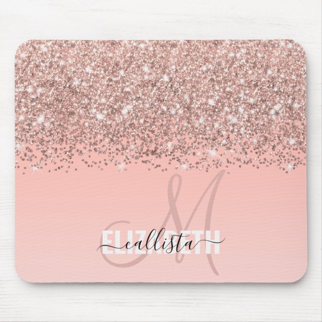 Girl Rose Gold Confetti Rosa Farbenmonogramm Mousepad (Vorne)
