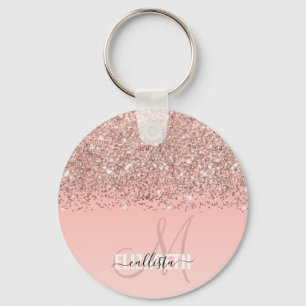 Girl Rose Gold Confetti Rosa Farbenmonogramm Schlüsselanhänger