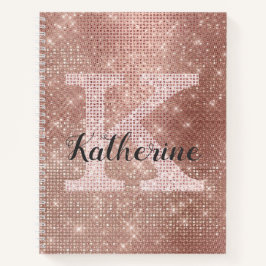 Girl Rose Gold Diamond Glam Sparkle Monogram Name Notizbuch