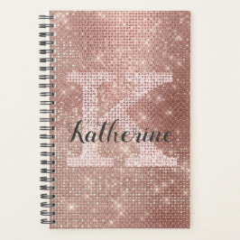 Girl Rose Gold Diamond Glam Sparkle Monogram Name Planer