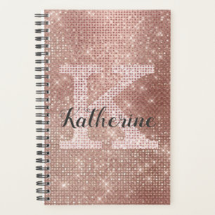Girl Rose Gold Diamond Glam Sparkle Monogram Name Planer