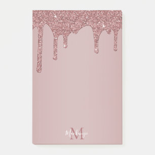 Girl Rose Gold Dripping Glitzer Monogram Post-it Klebezettel