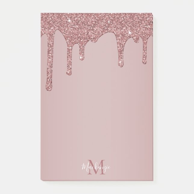 Girl Rose Gold Dripping Glitzer Monogram Post-it Klebezettel (Vorderseite)