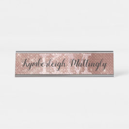 Girl Rose Gold Glam Diamond Sparkle Monogram Name Schreibtischnamensplakette