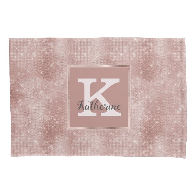 Girl Rose Gold Glam Diamond Sparkle Monogramm Name Kissenbezug (Vorderseite)