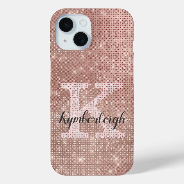 Girl Rose Gold Glam Glitzer Sparkle Monogram Name Case-Mate iPhone Hülle (Rückseite)