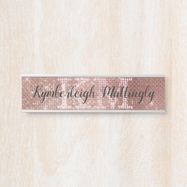 Girl Rose Gold Glam Glitzer Sparkle Monogram Name Türschild (Vorderseite )