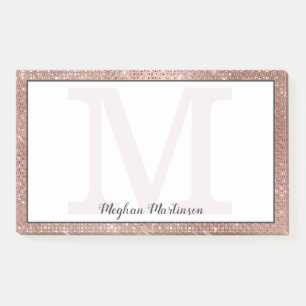 Girl-Rose Gold Glam Sparkle Monogramm Name Groß Post-it Klebezettel