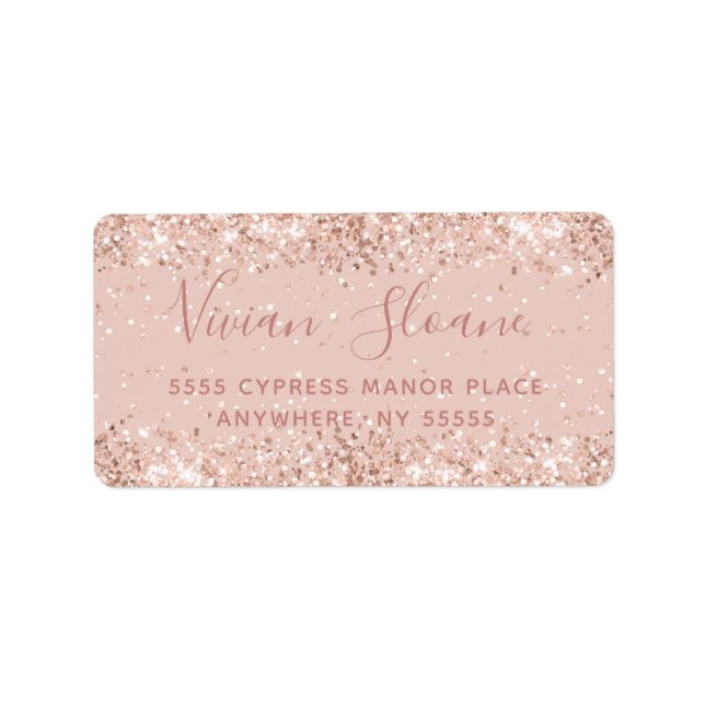 Girl Rose Gold Glitzer Address Label Adressaufkleber (Vorne)