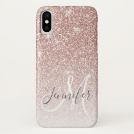 Girl Rose Gold Glitzer Blush Monogram Name Case-Mate iPhone Hülle