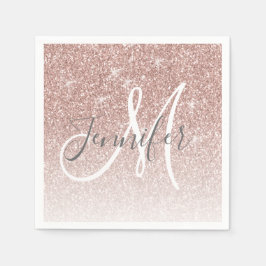 Girl Rose Gold Glitzer Blush Monogram Name Serviette