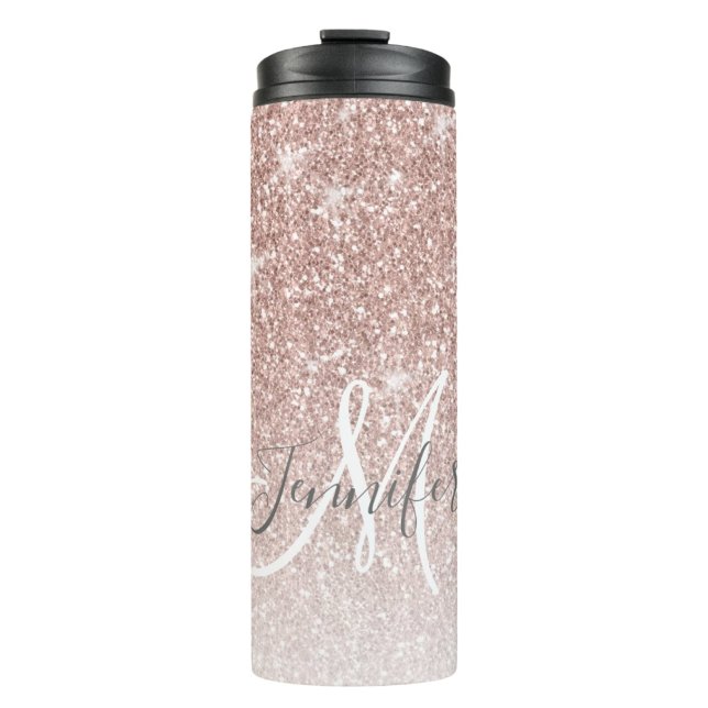 Girl Rose Gold Glitzer Blush Monogram Name Thermosbecher (Von Creator hochgeladen)