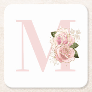 Girl Rose Gold Glitzer Blush Monogramm Rechteckiger Pappuntersetzer