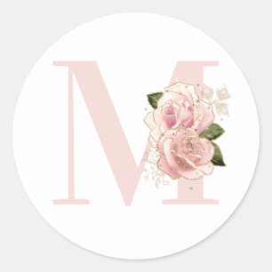Girl Rose Gold Glitzer Blush Monogramm Runder Aufkleber