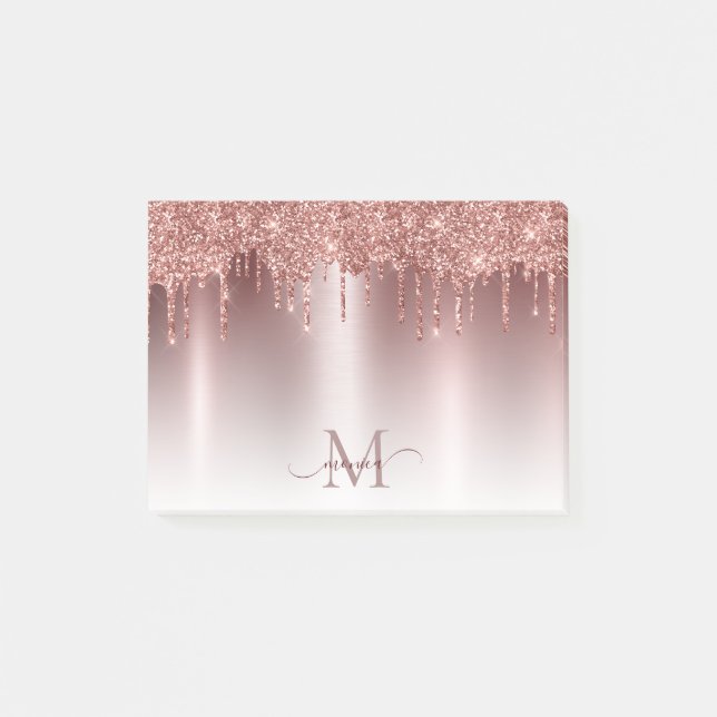 Girl Rose Gold Glitzer Blush Ombre Monogram Name Post-it Klebezettel (Vorderseite)