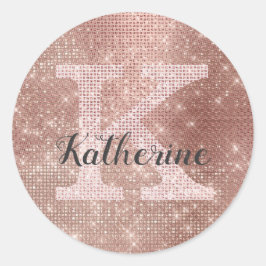 Girl Rose Gold Glitzer Glam Sparkle Monogram Name Runder Aufkleber