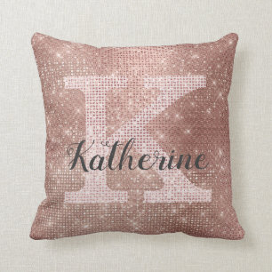 Girl Rose Gold Glitzer Glam Sparkle Monogramm Name Kissen