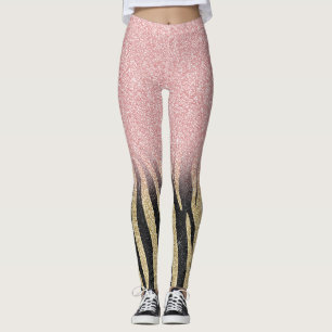 Girl Rose Gold Glitzer Glitzern Black Zebra Print Leggings