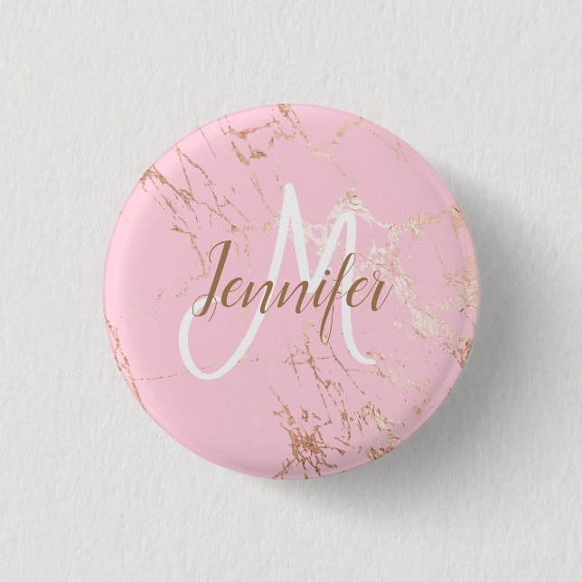 Girl Rose Gold Glitzer Glitzern Monogram Button (Vorderseite)