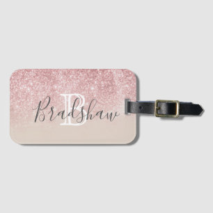 Girl Rose Gold Glitzer Glitzern Monogram Name Gepäckanhänger