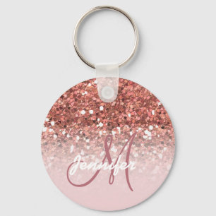 Girl Rose Gold Glitzer Glitzern Monogram Name Schlüsselanhänger