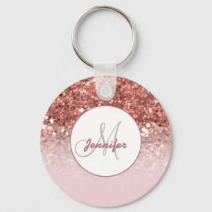 Girl Rose Gold Glitzer Glitzern Monogram Name Schlüsselanhänger