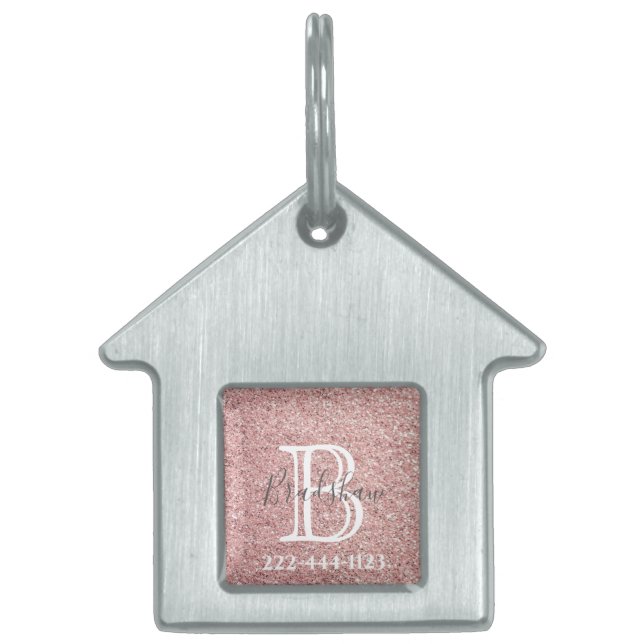 Girl Rose Gold Glitzer Glitzern Monogram Name Tiermarke (Vorderseite)