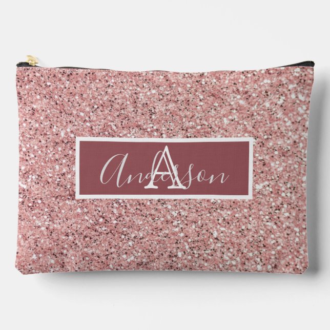 Girl Rose Gold Glitzer Glitzern Monogram Name Zubehörtasche (Vorderseite)