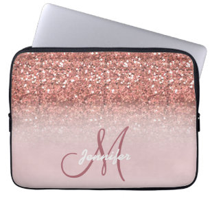 Girl-Rose Gold-Glitzer-Glitzern Monogramm-Name Laptopschutzhülle