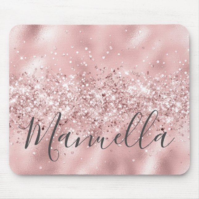 Girl Rose Gold Glitzer Individuelle Name Monogram Mousepad (Vorne)