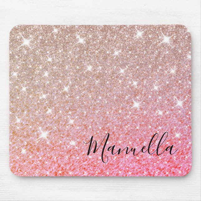 Girl Rose Gold Glitzer Individuelle Name Monogram Mousepad (Vorne)