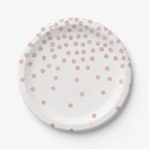 Girl-Rose Gold Glitzer Konfetti Polka Punkte Pappteller