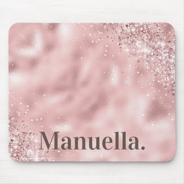 Girl Rose Gold Glitzer Monogram Individuelle Name Mousepad (Vorne)
