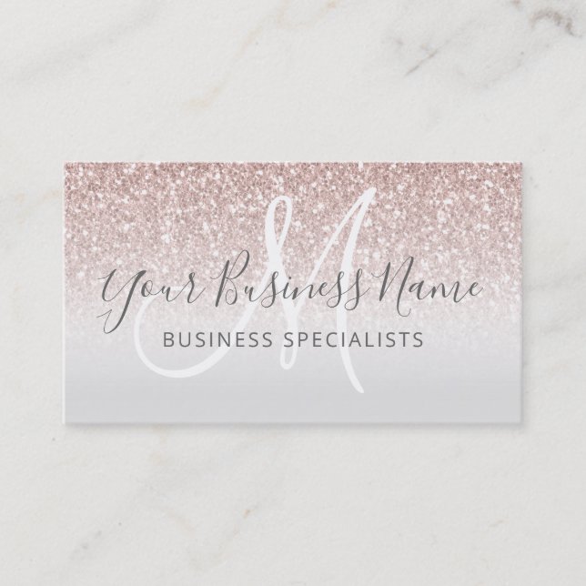 Girl Rose Gold Glitzer Monogram Logo Visitenkarte (Vorderseite)