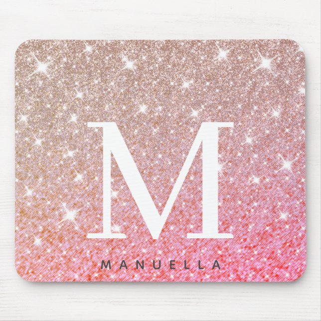 Girl Rose Gold Glitzer Monogram Personalisiert Mousepad (Vorne)