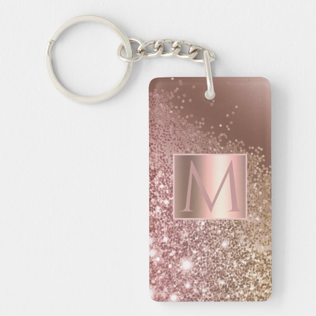 Girl Rose Gold Glitzer Name Monogram Schlüsselanhänger (Vorderseite)