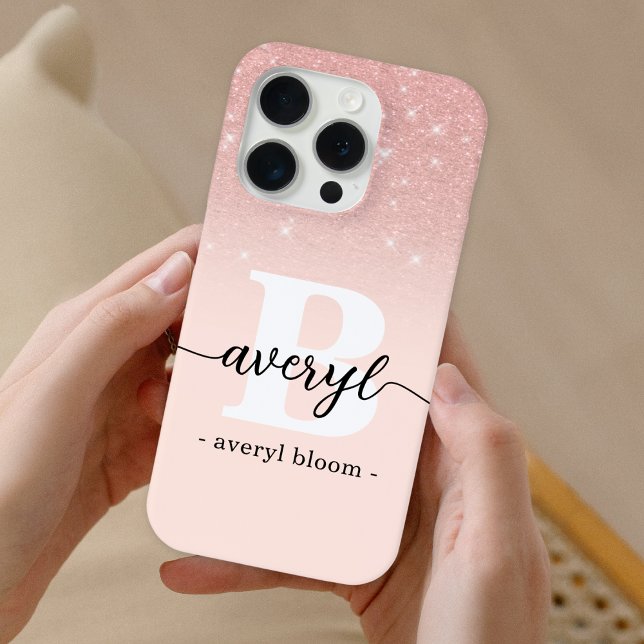 Girl Rose gold Glitzer ombre Glitzern mit Monogram Case-Mate iPhone Hülle (Von Creator hochgeladen)