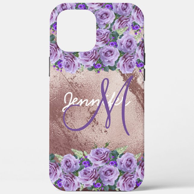 Girl Rose Gold Glitzer Script Monogram  Case-Mate iPhone Hülle (Rückseite)