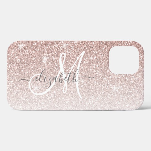 Girl Rose Gold Glitzer Script Monogramm Case-Mate iPhone Hülle (Rückseite (Horizontal))