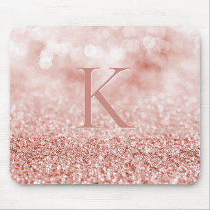 Girl Rose Gold Glitzer Shiny Bokeh Monogram Mousepad