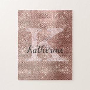 Girl Rose Gold Glitzer Sparkle Chic Monogramm Name Puzzle