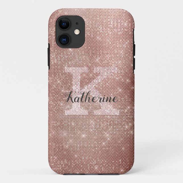 Girl Rose Gold Glitzer Sparkle Glam Monogramm Name Case-Mate iPhone Hülle (Rückseite)