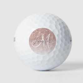 Girl Rose Gold Glitzer Sparkle Monogram Name Golfball
